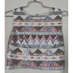 Bebe Crop Top Tank Sleeveless Sequins Scoop Neck‎ Stretch Pullover Size 12 Y2K